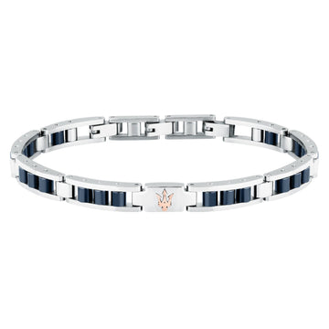 Ανδρικό βραχιόλι Maserati JM225ATZ58 από ανοξείδωτο ατσάλι με ασημί-μπλέ μπρασελέ.